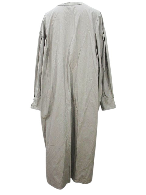 【中古】ディアパソン DIAPASON 長袖 シャツワンピース ロング丈 M-L 灰系 ライトグレー 無地 タック レディース 【ベクトル 古着】 250429