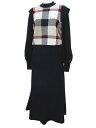 【中古】ブルーレーベルクレストブリッジ BLUE LABEL CRESTBRIDGE チェック柄 セットアップ 長袖 ニット カットソー ロング丈 スカート 3...