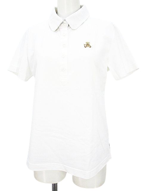 【中古】ダックス DAKS GOLF 半袖 ポロシャツ M 白系 ホワイト ハーフボタン ベア 刺繍