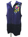 【中古】未使用品 シャミー Chamois ニット ベスト ロング 44 紫系 パープル 花 刺繍 ボタン リブ 毛 ウール タグ付 レディース 【ベクトル 古着】 250523(4)