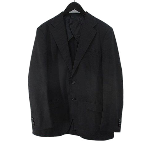 【中古】テリット TERRIT ストライプ柄 セットアップ 上下 スーツ 46 黒系 ブラック ボタン 裏地 ジップフライ 毛 ウール メンズ 【ベクトル 古着】 250610 【中古】テリット TERRIT ストライプ柄 セットアップ 上下 スーツ 46 黒系 ブラック ボタン 裏地 ジップフライ 毛 ウール メンズ 【ベクトル 古着】 250610