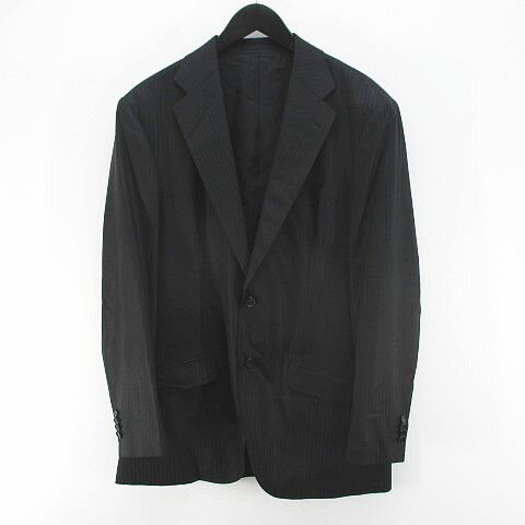 【中古】テリット TERRIT ストライプ柄 セットアップ 上下 スーツ 48 黒系 ブラック テーラード 裏地 毛 ウール メンズ 【ベクトル 古着】 250612