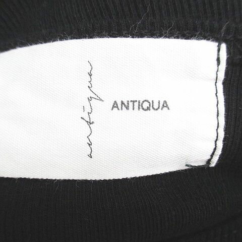 【中古】アンティカ ANTIQUA 長袖 カットソー チュニック レイヤード調 F 黒系 ブラック ストレッチ リブ 無地 レディース 【ベクトル 古着】 250619