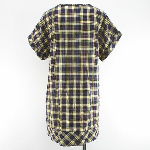 【中古】ロペピクニック ROPE Picnic チェック柄 半袖 シャツ チュニック 38 紺系 ネイビー フリル ボタン レディース 【ベクトル 古着】 250620