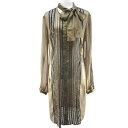 【中古】フィロソフィーディアルベルタフェレッティ PHILOSOPHY di ALBERTA FERRETTI 長袖 シャツワンピース 膝丈 緑系 カーキ 光沢 レース ボウタイ ピンタック シースルー レディース 【ベクトル 古着】 250630