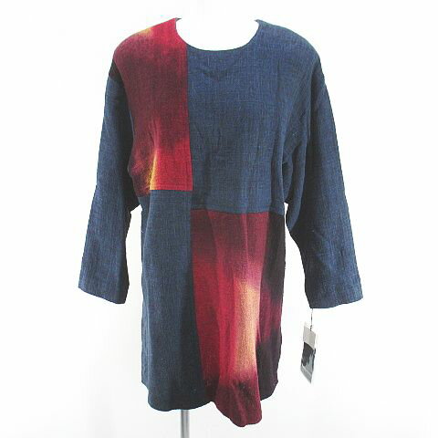 【中古】未使用品 あいびぶれ 長袖 チュニック 絹 シルク FREE 紺系 ネイビー 日本製 スリット 肩パット タグ付 レディース 【ベクトル 古着】 250707