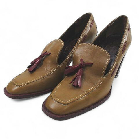 【中古】トッズ TOD'S XXW511S1S519 SPORT NICE ヒールローファー タッセル バイカラー キャメル 38 レザー イタリア製 レディース 【ベクトル 古着】 250719