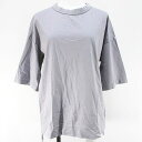 【中古】ユニクロ UNIQLO +J 五分袖 スーピマコットン オーバーサイズ Tシャツ M 灰系 グレー 無地 光沢 サイドカット レディース 【ベクトル 古...