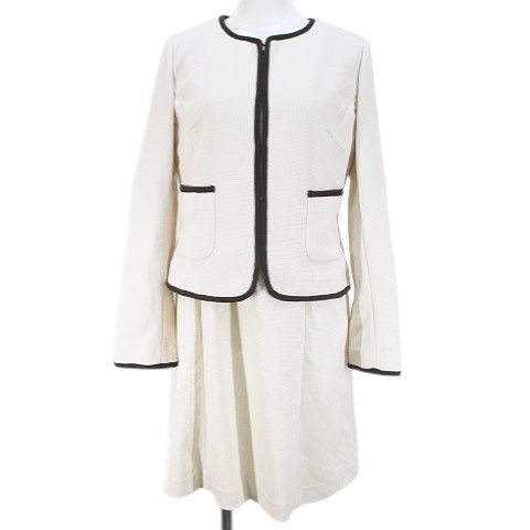 【中古】ウージーグーズ U-JI GU-ZU CG U-JI GU-ZU セットアップ ワンピーススーツ 膝丈 42 ベージュ パイピング ホック レディース ...