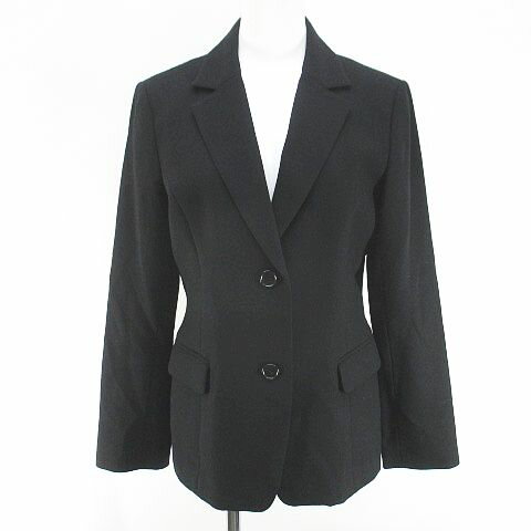 【中古】ナチュラルビューティーベーシック NATURAL BEAUTY BASIC セットアップ ジャケット ロングパンツ スラックス ジップフライ L 黒系 ブラック 毛 ウール 裏地 無地 レディース 【ベクトル 古着】 250731