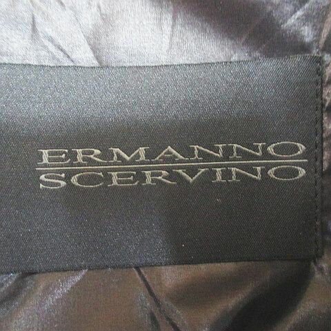 【中古】エルマノシェルビーノ ERMANNO SCERVINO ダウンジャケット 比翼 本革 レザー 42 黒系 ブラック イタリア製 ポケット ジップアップ 切替 裏地 無地 レディース 【ベクトル 古着】 250803