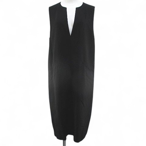 【中古】グリーンレーベルリラクシング ユナイテッドアローズ green label relaxing ノースリーブ ワンピース ジャンパースカート ロング丈 黒系 ブラック 無地 スリットネック 裏地 ストレッチ レディース 【ベクトル 古着】 250809