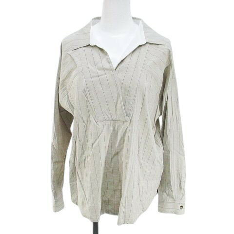 【中古】未使用品 マイカ＆ディール MICA&DEAL ストライプ柄 長袖 ブラウス カットソー 麻 リネン 36 ベージュ系 タグ付 レディース 【ベクトル 古着】 250902