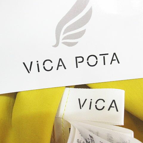 【中古】未使用品 ヴィカポタ VICA POTA コート ミディアム丈 薄手 38 黄 イエロー系 ロゴ プリント ジップアップ ポケット 無地 タグ付 レディース 【ベクトル 古着】 250902