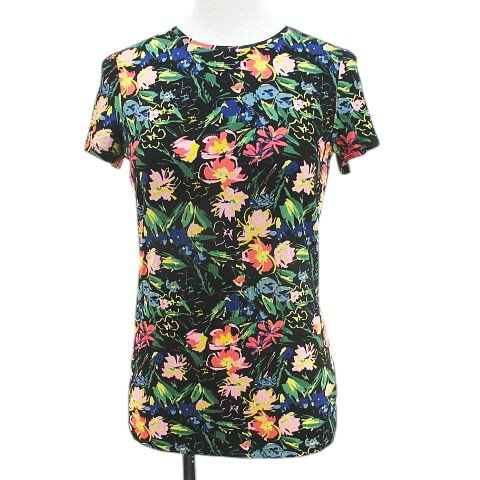 【中古】テッドベーカー TED BAKER 半袖 Tシャツ カットソー 1 黒系 ブラック 花柄 丸首 ストレッチ レディース 【ベクトル 古着】 250902