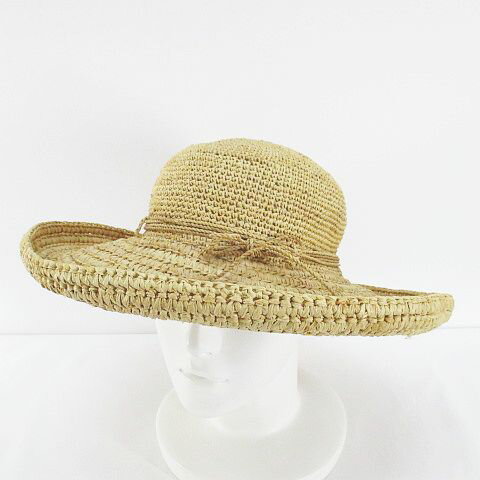 【中古】ヘレンカミンスキー HELEN KAMINSKI 麦わら帽子 つば広 ハット 帽子 ラフィア ベージュ系 リボン レディース 【ベクトル 古着】 250902