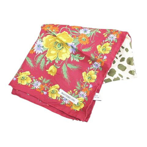 【中古】マンテロ MANTERO 花柄 フラワー ヒョウ柄 スカーフ ポケットチーフ 絹 シルク 赤系 レッド イタリア製 レディース 【ベクトル 古着】 250922