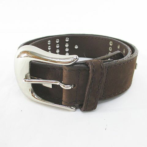 【中古】プレーンベルト レザー スエード 茶系 ブラウン ラインストーン ピン式 バックル 小物 レディ..