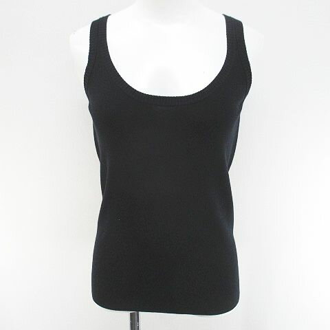 【中古】アクリス AKRIS ノースリーブ ニット セーター キャミソール 黒系 ブラック 無地 レディース ..