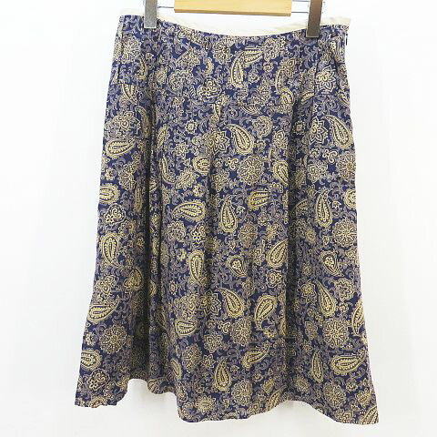 【中古】ノンブルアンペール NOMBRE IMPAIR スカート タック フレア ひざ丈 F 紺系 ブルー ペーズリー..