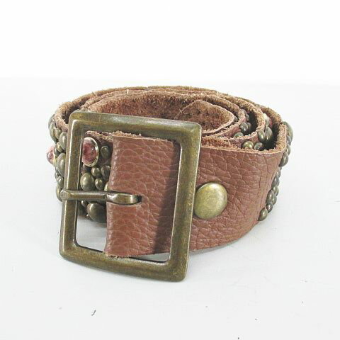 【中古】プレーンベルト レザー 茶系 ブラウン スタッズ ピン式 バックル 小物 レディース 【ベクトル 古着】 251021
