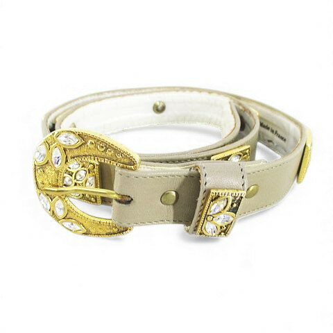 【中古】マクダビット McDavid 細ベルト プレーンベルト レザー 75 ベージュ系 フランス製 ラインストーン スタッズ ピン式 バックル 小物 レディース 【ベクトル 古着】 251023