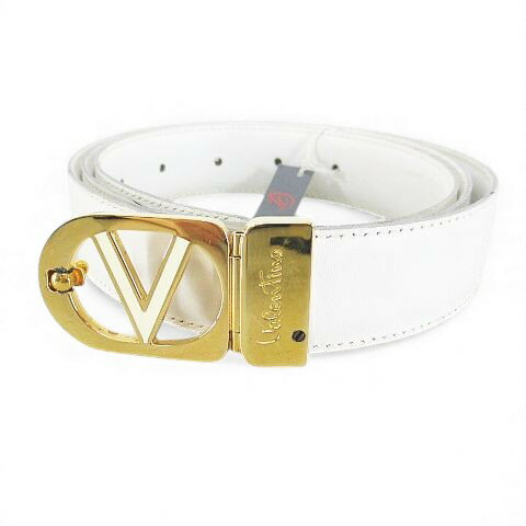 【中古】ヴァレンティノ ヴァレンチノ VALENTINO ベルト レザー 白系 ホワイト ロゴ 文字 トップ式 バックル 小物 メンズ 【ベクトル 古着】 251023