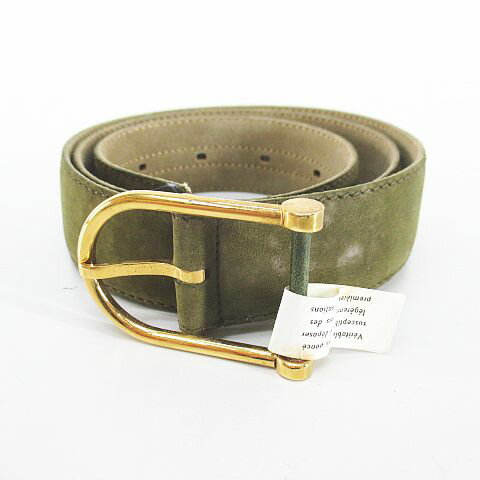 【中古】ヴェルサイユ Versailles プレーンベルト レザー 牛革 75/30 緑系 グリーン ピン式 バックル 小物 無地 レディース 【ベクトル 古着】 251023