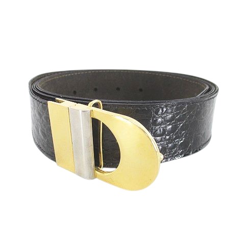 【中古】ベルト クロコダイル ワニ革 95 黒系 ブラック イタリア製 トップ式 バックル 小物 メンズ 【ベクトル 古着】 251023