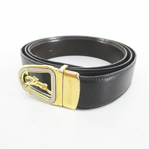 【中古】ロンシャン LONGCHAMP ベルト レザー 黒系 ブラック イタリア製 トップ式 バックル 小物 無地 メンズ 【ベクトル 古着】 251023