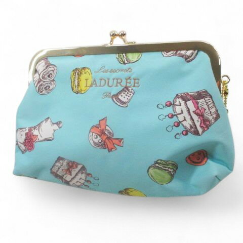 【中古】Ladur?e ラデュレ ポーチ ガマ口 マカロン チャーム ライトブルー系 レディース 【ベクトル 古着】 251102