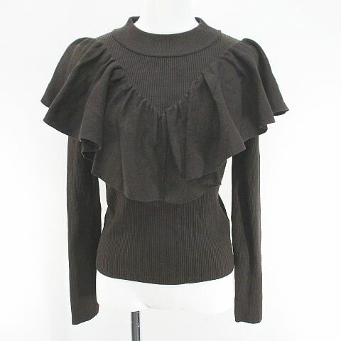 【中古】アンドクチュール And Couture 長袖 ニット セーター フレア 38 茶系 ブラウン ストレッチ リブ 無地 レディース 【ベクトル 古着】 251024