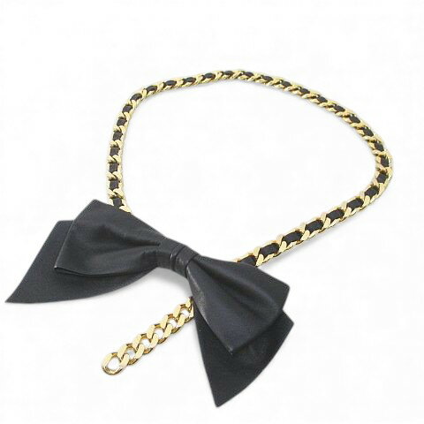 【中古】ジバンシィ GIVENCHY チェーンベルト リボンモチーフ レザー調 L 黒系 ブラック 日本製 ホック 小物 アクセサリー レディース 【ベクトル 古着】 251116