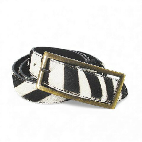 【中古】ゼブラ柄 プレーンベルト ハラコ レザー 本革 85/34 黒系 ブラック イタリア製 ピン式 バックル 小物 レディース 【ベクトル 古着】 251027