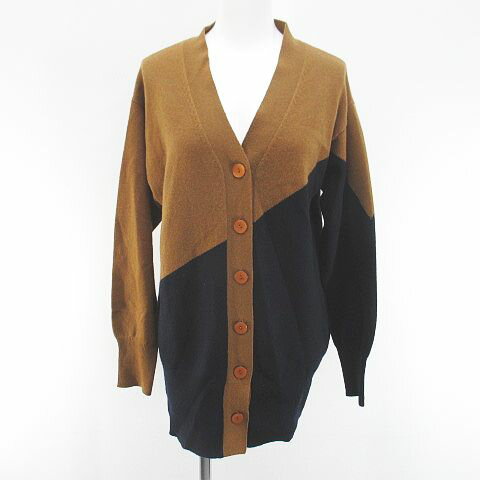 【中古】エグランティーヌ EGLANTINE 長袖 カーディガン ニット カシミヤ 40 紺系 ネイビー バイカラー 無地 レディース 【ベクトル 古着】 251027