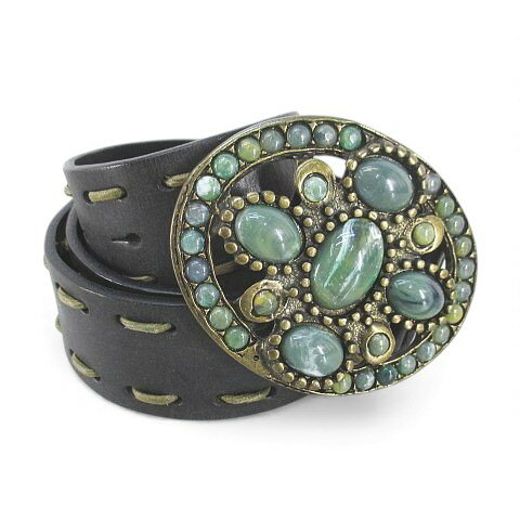 【中古】ベルト レザー 本革 42 黒系 ブラック イタリア製 ステッチ ストーン調 トップ式 バックル 小物 メンズ 【ベクトル 古着】 251028