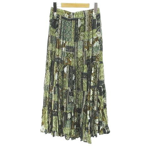 【中古】未使用品 Luchile ロング丈 フレアスカート スカート M〜L 緑系 グリーン 裏地 総柄 タグ付 レディース 【ベクトル 古着】 251107