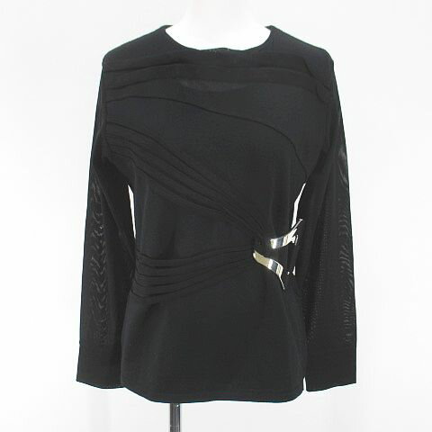 【中古】ノアー NOIRE 長袖 ニット セーター カットソー L 黒系 ブラック イタリア製 シースルー 透け感 金具 毛 ウール 無地 レディース 【ベクトル 古着】 251110