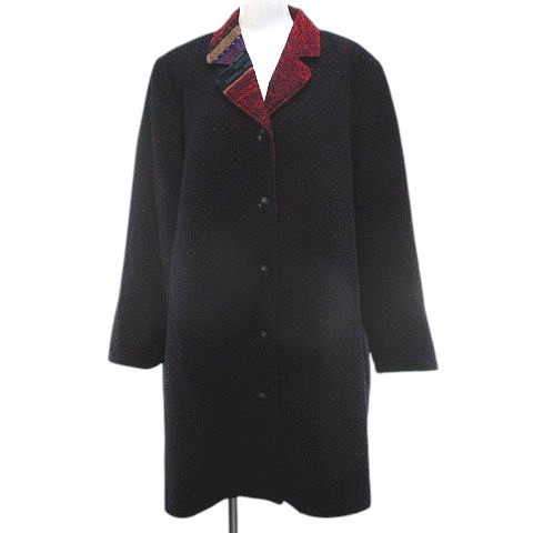 【中古】さいあい 彩藍 宮田織物 ジャケット チェスターコート 紺系 ネイビー 和柄 パッチワーク ボタン 裏地 日本製 レディース 【ベクトル 古着】 251114