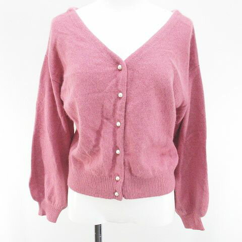 【中古】ウィルセレクション WILLSELECTION 長袖 カーディガン ニット M ピンク系 リブ 毛 ウール アンゴラ 無地 レディース 【ベクトル 古着】 251117
