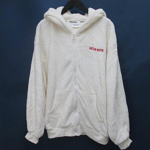 【中古】ハローキティ HELLO KITTY ボア パーカー ジャケット L 白系 アイボリー ジップアップ 刺繍 リボン リブ レディース 【ベクトル 古着】 251122