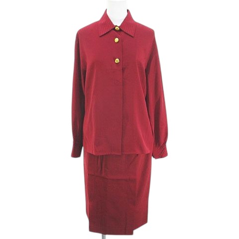 【中古】ヘルノ HERNO セットアップ 長袖 シャツ ブラウス 膝丈 タイトスカート 42 ボルドー系 ワインレッド イタリア製 毛 ウール 裏地 無地 レディース 【ベクトル 古着】 251130