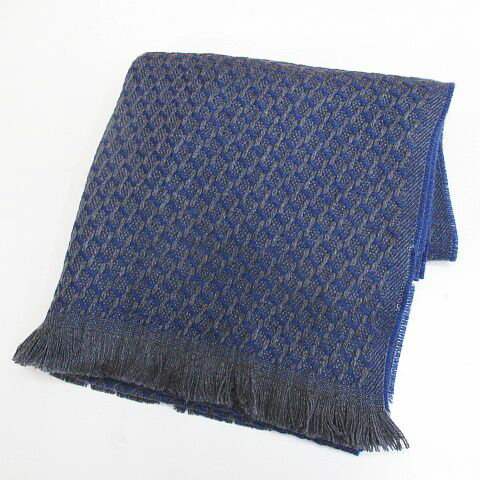 【中古】未使用品 ランバン LANVIN COLLECTION ウール マフラー ストール F 灰系 グレー 総柄 フリンジ イタリア製 ファッション小物 タグ付 メンズ 【ベクトル 古着】 251201