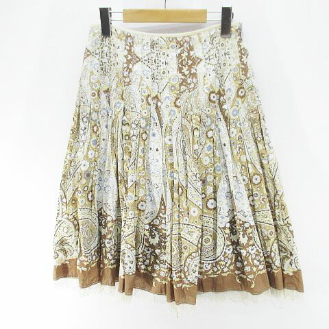 【中古】エリータハリ ELIETAHARI 膝丈 フレアスカート スカート ベージュ系 チュール 裏地 総柄 レディース 【ベクトル 古着】 251202