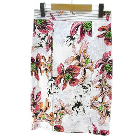 【中古】ブルマリン Blumarine 花柄 フラワー 膝丈 タイトスカート スカート 42 白系 ホワイト イタリア製 ストレッチ スリット レディース 【ベクトル 古着】 251202