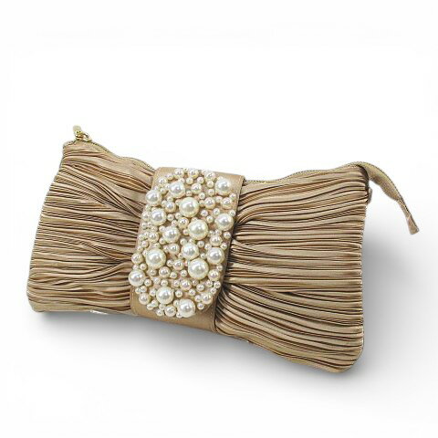 【中古】ANTI FORME DESIGN アンチフォルムデザイン パーティーバッグ リボンフォルム プリーツ パール ベージュ レディース 【ベクトル 古着】 251209