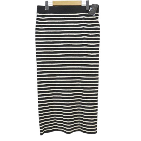 【中古】未使用品 マダムヒロコ Madame Hiroko ニットスカート タイト ロング丈 LL 黒系ブラック ボーダー柄 ストレッチ タグ付き レディース 【ベクトル 古着】 260104
