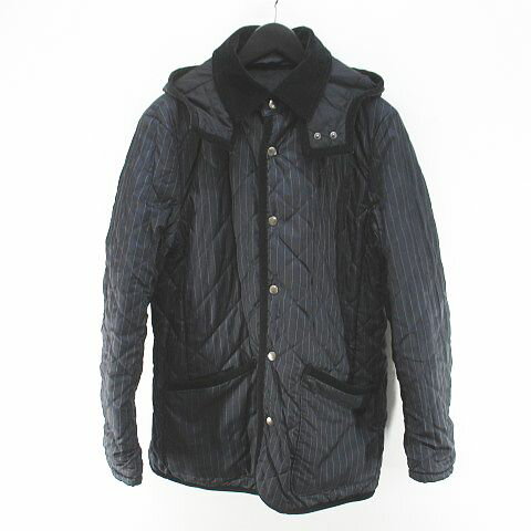 【中古】タケオキクチ TAKEO KIKUCHI リバーシブル ストライプ柄 パデットジャケット 中綿 2 紺系 ネイビー ポケット メンズ 【ベクトル 古着】 251225