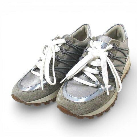 【中古】ブルネロクチネリ BRUNELLO CUCINELLI ローカットスニーカー 37 グレー シルバー レザー スエード イタリア製 レディース 【ベクトル 古着】 260108