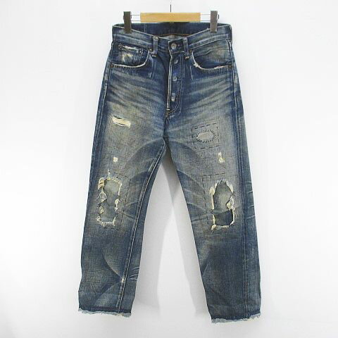【中古】リーバイス Levi's 66501 J09A JL173 0804 復刻 デニムパンツ ジーンズ ボタンフライ 30 青系 ブルー インディゴ 日本製 ダメージ加工 刺繍 レディース 【ベクトル 古着】 260201